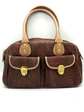ETRO Paisley Boston Bag Double Front Pockets, Leather Trim ✅Authentic, Italy